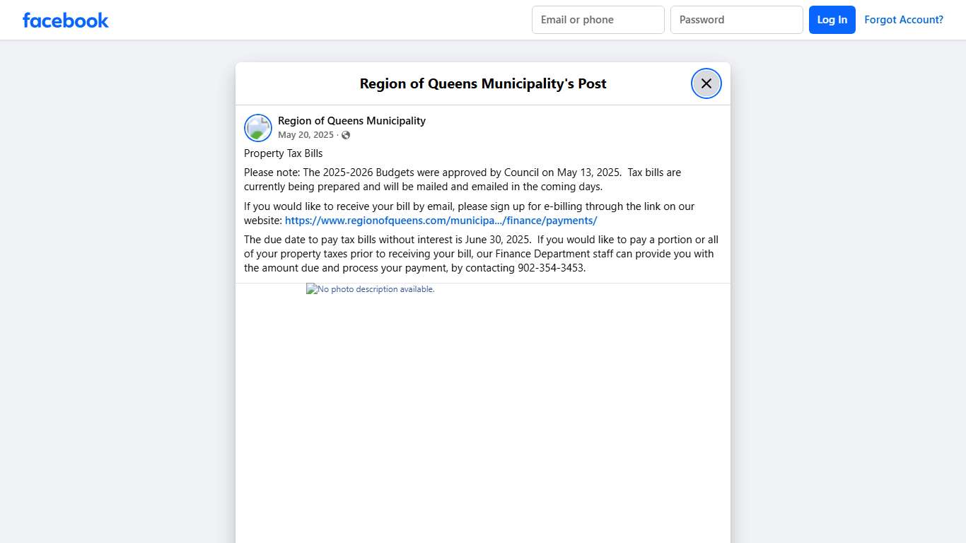 Property Tax Bills Please... - Region of Queens Municipality Facebook