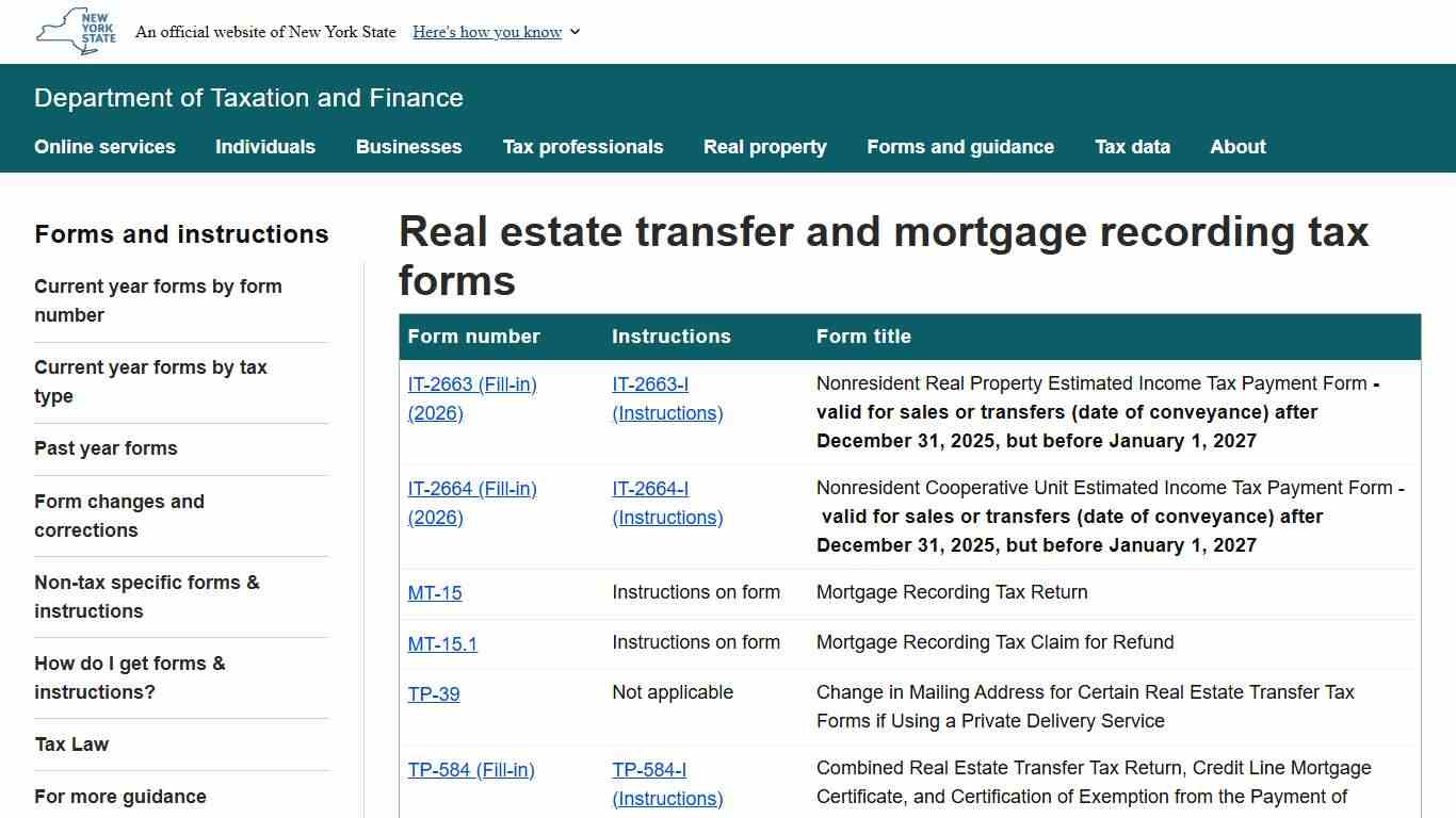 Real estate transfer and mortgage recording tax forms